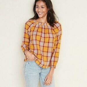 Old Navy Mustard Plaid Blouse